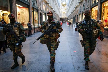 Belgian Army soldiers representing the Brussels military deployment supporting federal police