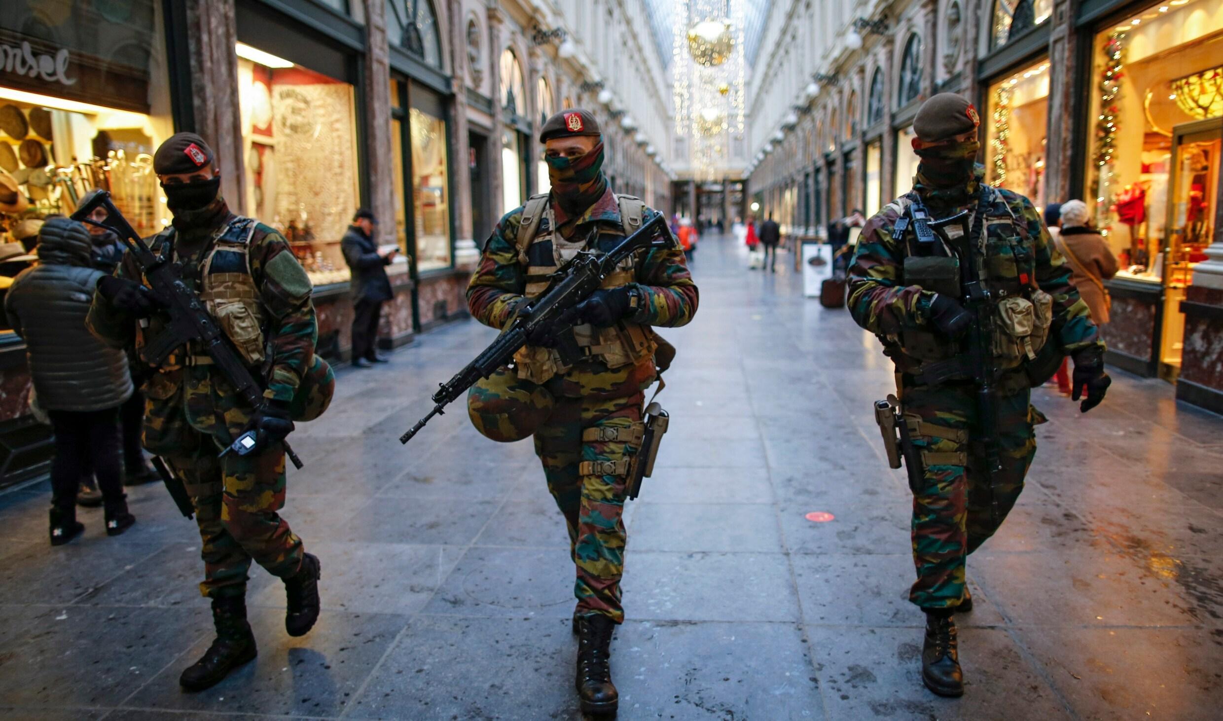Belgian Army soldiers representing the Brussels military deployment supporting federal police
