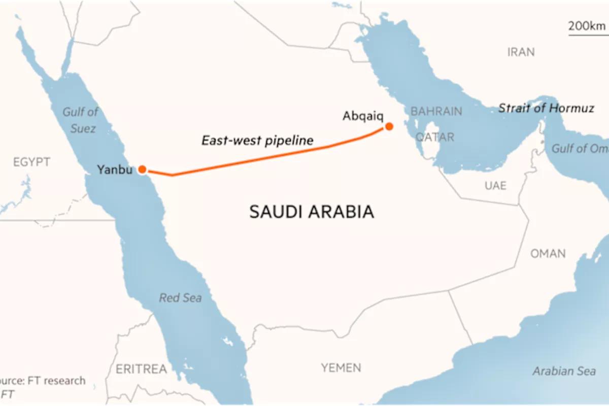 Saudi oil supply infrastructure at the Khurais oil processing facility