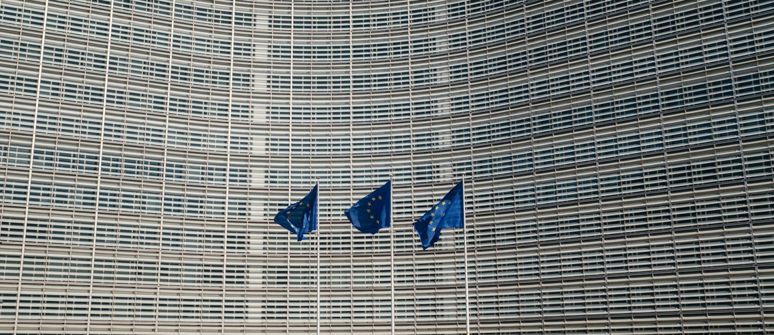 EU defence ministers meet in Brussels as European Union flags fly outside the European Commission