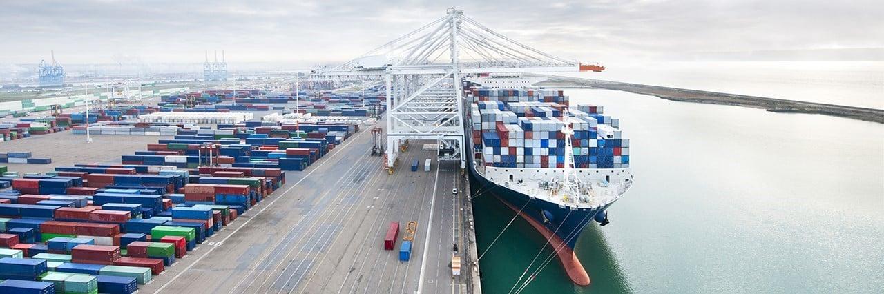 Cargo containers linked to US trade tariffs and international commerce