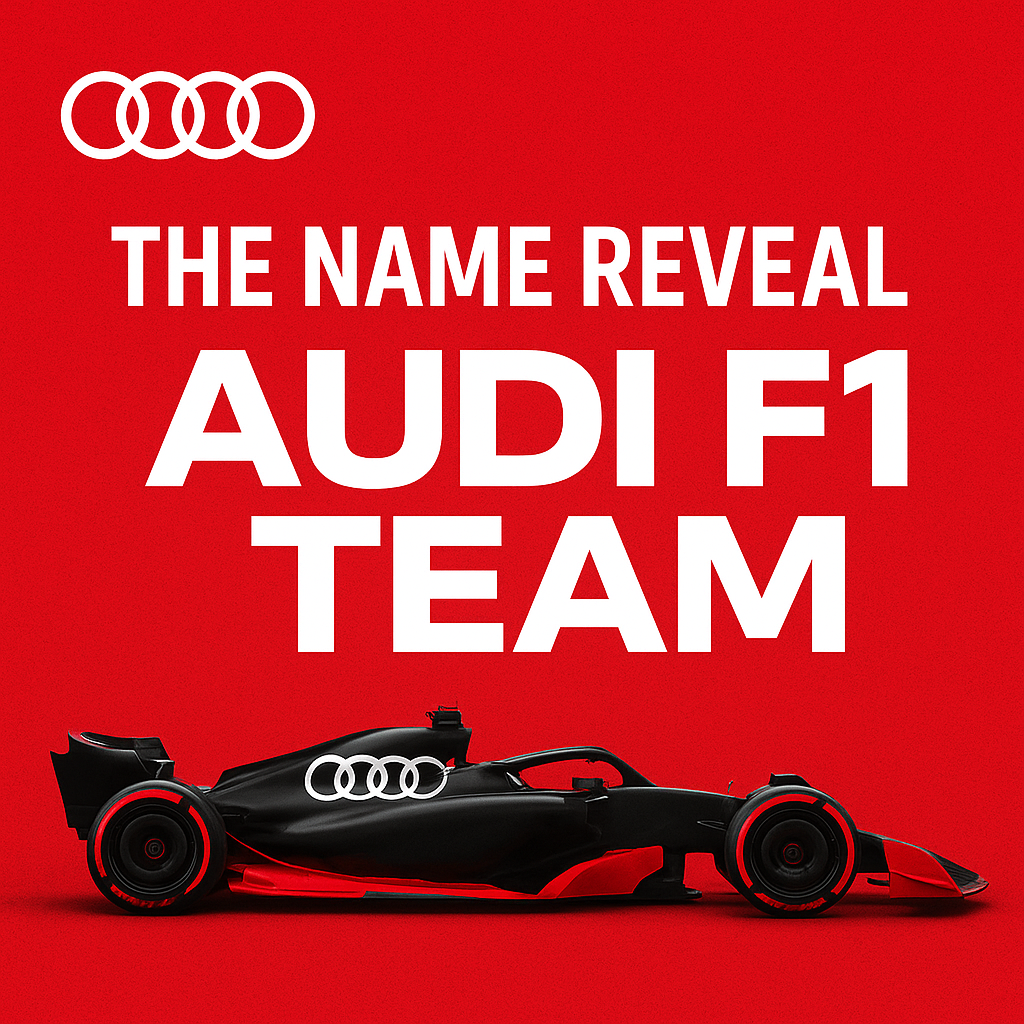 Audi F1 Team name reveal with Audi Formula 1 car and branding