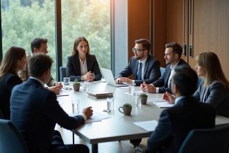 Directors discussing limited company legal requirements and first-year compliance obligations during a business meeting.