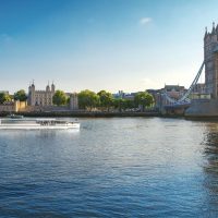 Panoramic London landmarks viewed during the Tower of London River Tour cruise