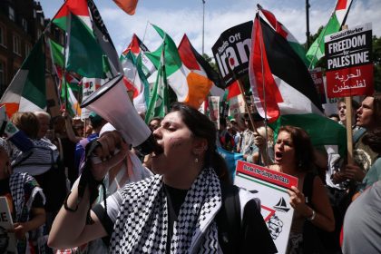 Protesters in Europe criticizing Gaza policy and European silence in 2026