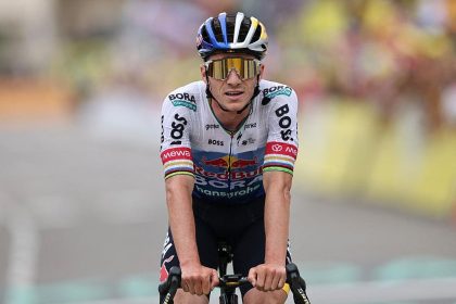 Remco Evenepoel competing in the men's individual time trial for Belgium