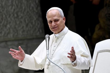 Pope Leo delivering immigration remarks at a U.S. 250th anniversary event