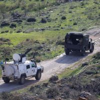 Israeli military vehicles positioned near the border amid Lebanon border tensions