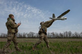 EU Commissioner Andrius Kubilius speaking on drone cooperation with Ukraine