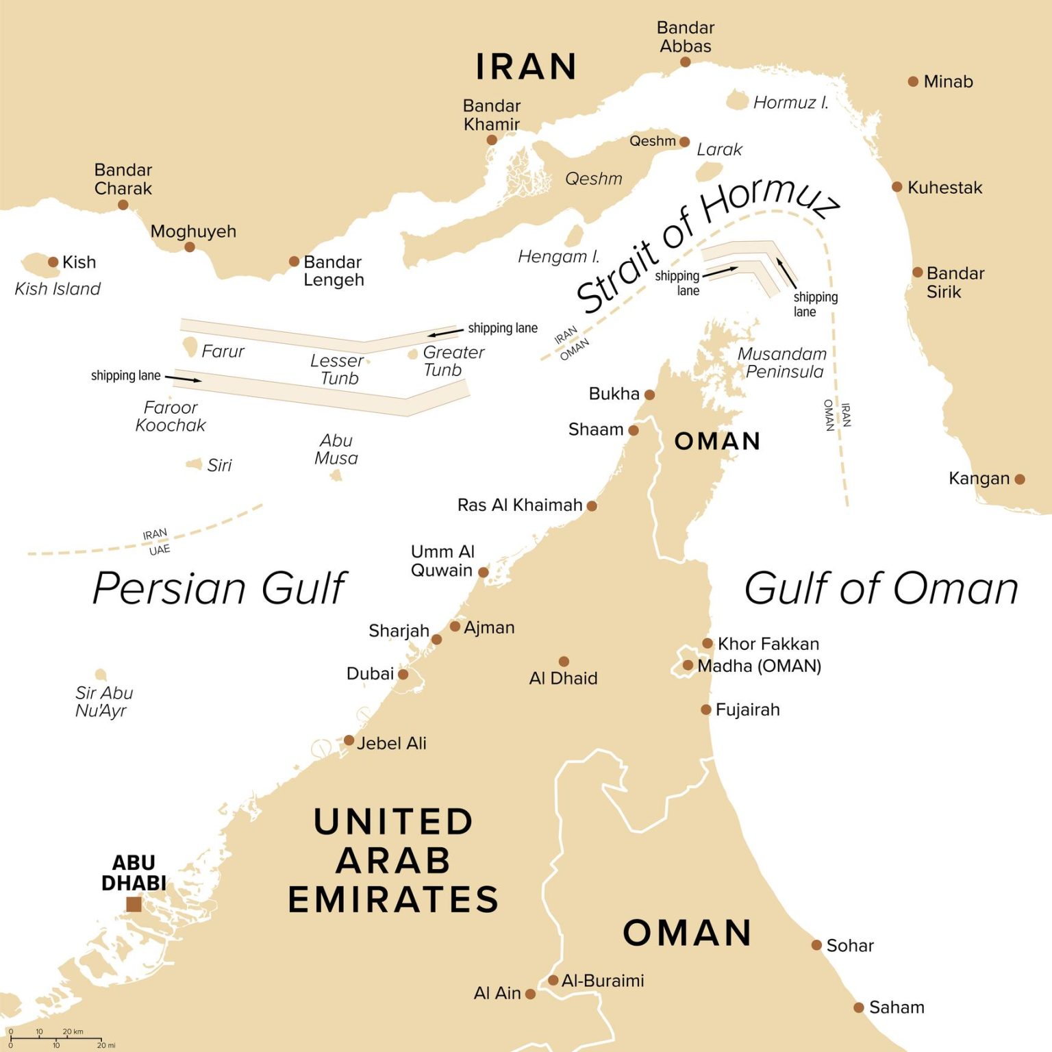 Iran naval strategy map showing the strategic Strait of Hormuz shipping corridor