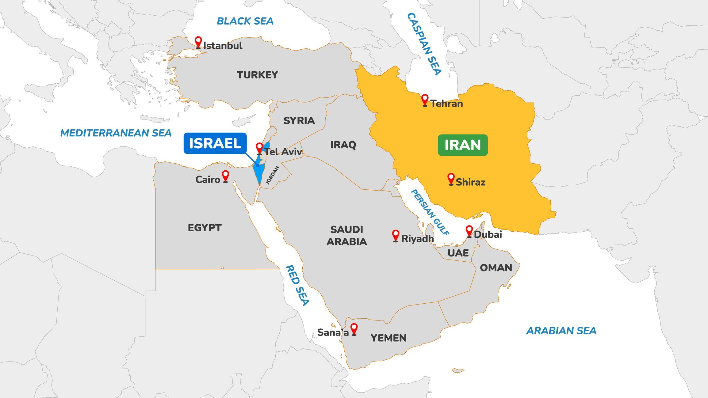 geopolitical map showing Middle East region during Iran ceasefire talks
