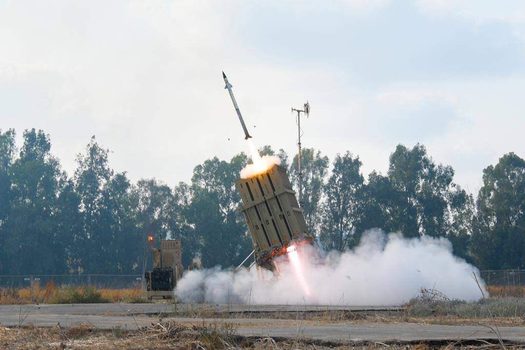 Israel missile defense system launching interception rockets