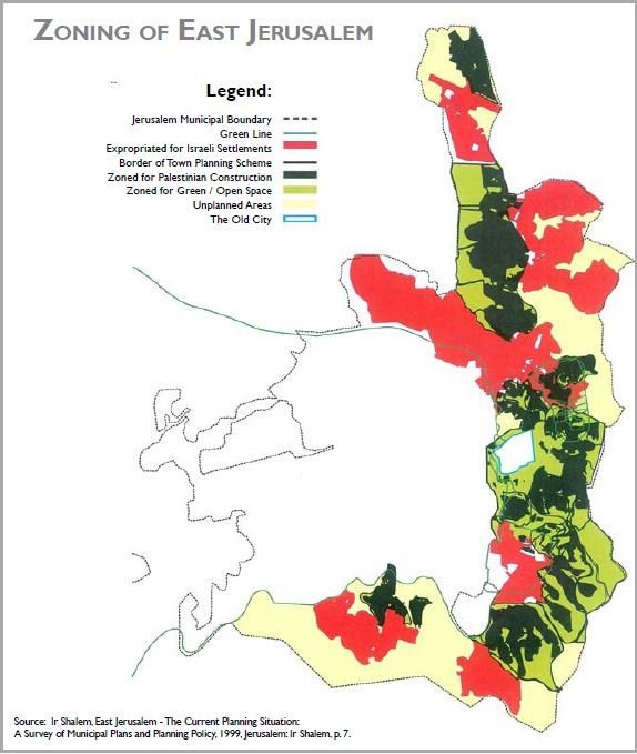 Map highlighting areas affected by Israel housing plan Jerusalem