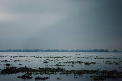 Floods in Bangladesh showing aerial view of flooded villages after heavy monsoon rain in 2026