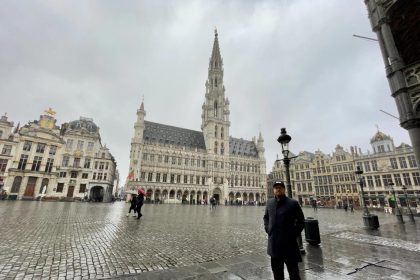 Cloudy and rainy weather over Brussels city centre ahead of the Belgium storm warning.
