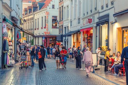 Brussels shops along a historic shopping street in Belgium amid concerns about looting and security.
