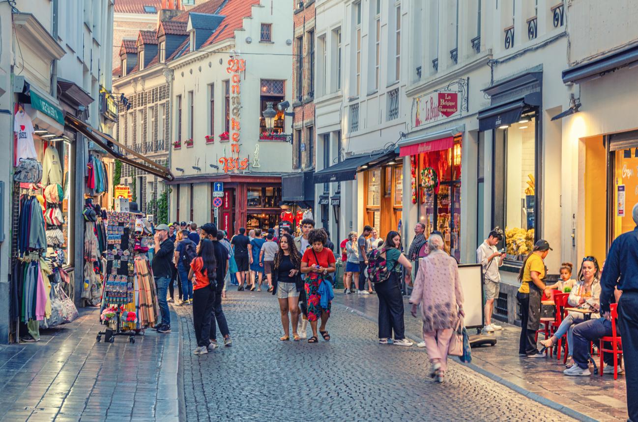 Brussels shops along a historic shopping street in Belgium amid concerns about looting and security.