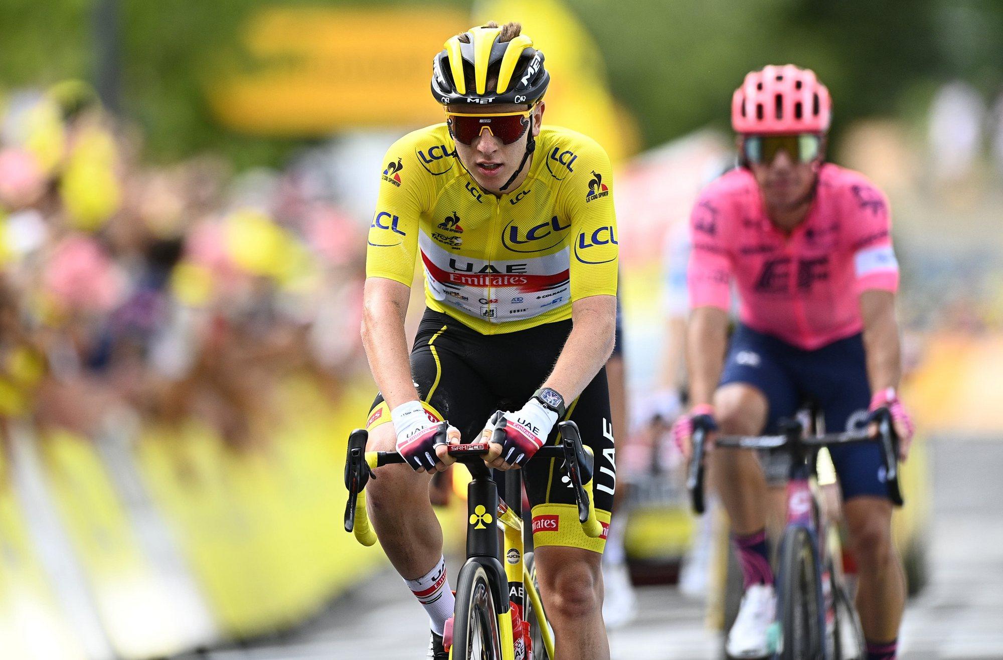 Tadej Pogacar racing before the Pogacar injury update following his Vuelta crash