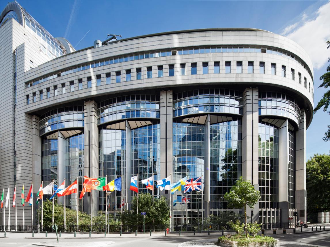 European Parliament building in Brussels where EU long-term budget negotiations are under scrutiny.