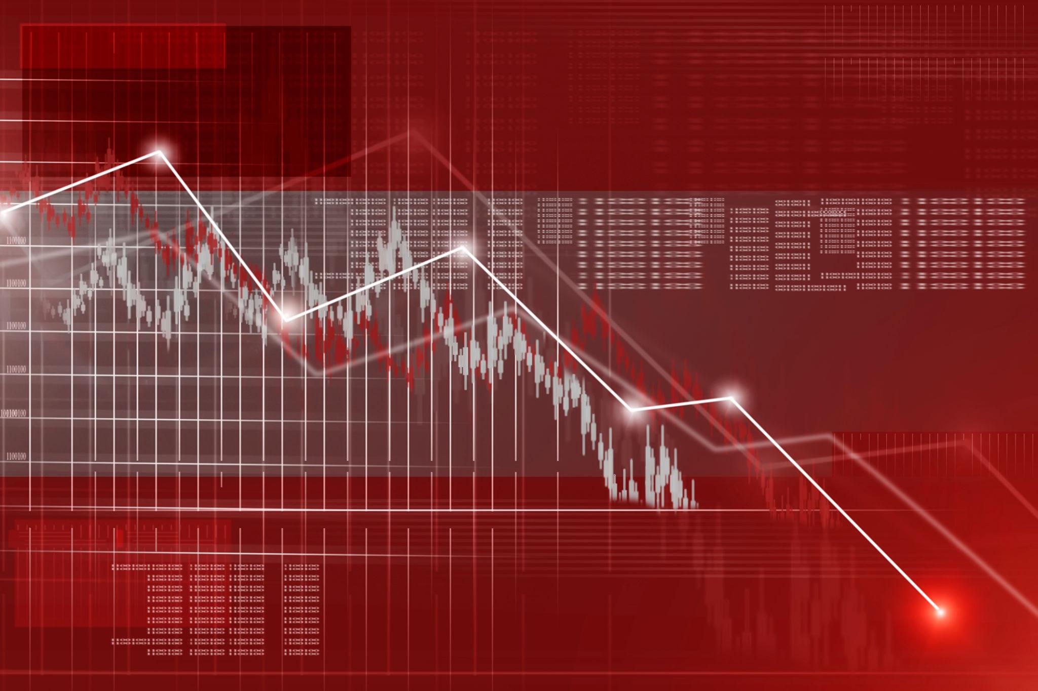 Market screen showing losses as AI fears wipe 50 billion in February