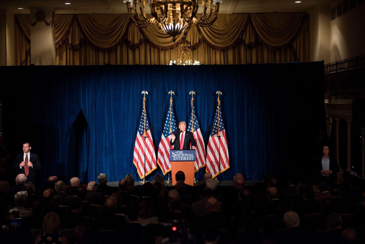Donald Trump delivering speech amid controversy over inflammatory comments