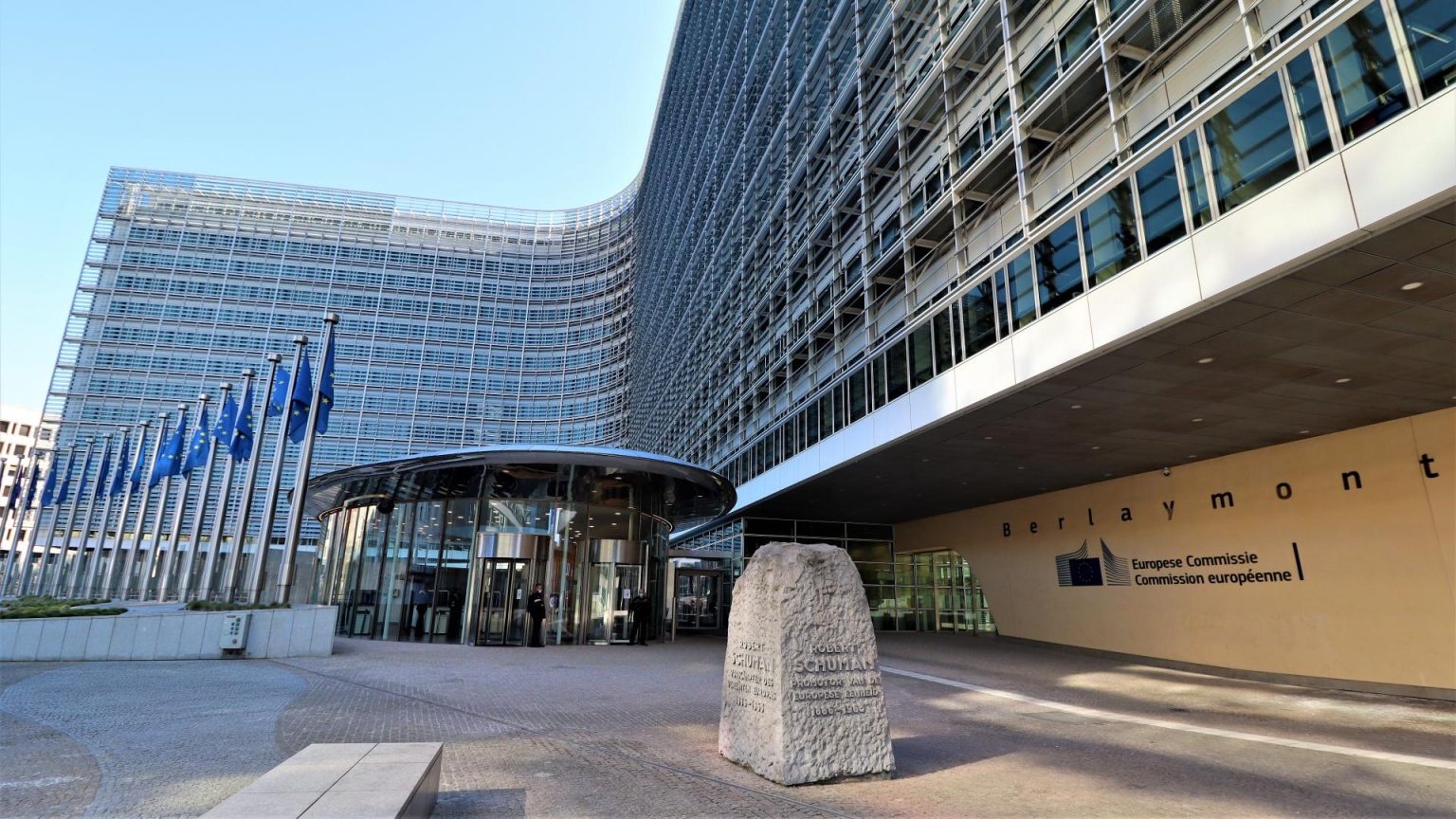 European Commission headquarters near the EU Inc protest in Brussels