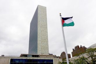 EU flags outside European Commission during Palestinian UN visas dispute