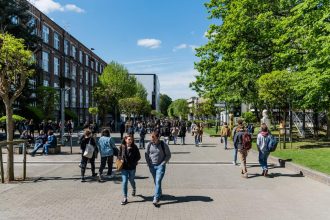 Brussels student blockade at ULB Solbosch campus during protests against higher tuition fees.