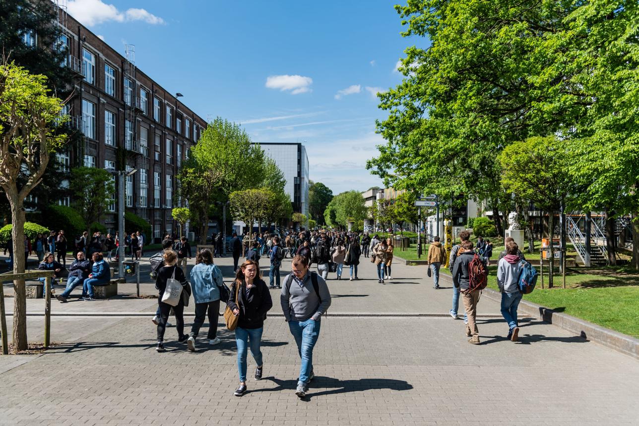 Brussels student blockade at ULB Solbosch campus during protests against higher tuition fees.