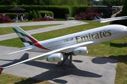 Emirates A380 model displayed at Mini-Europe in Brussels
