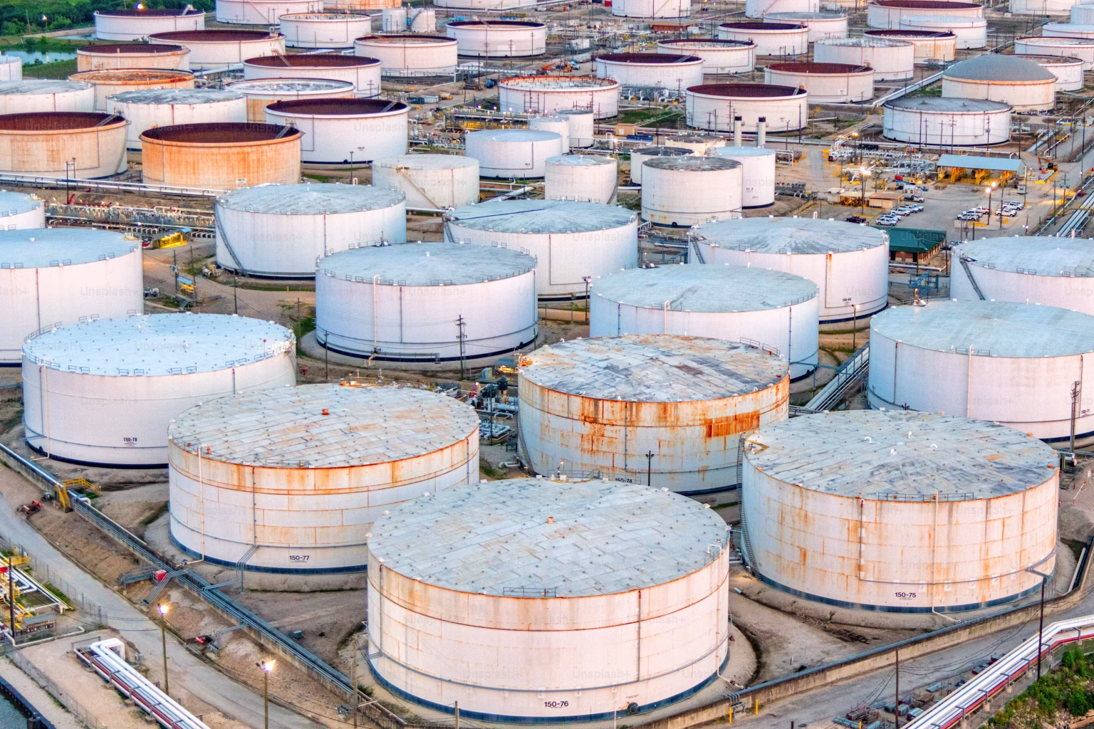 Oil refinery and fuel storage tanks representing European emergency diesel stocks