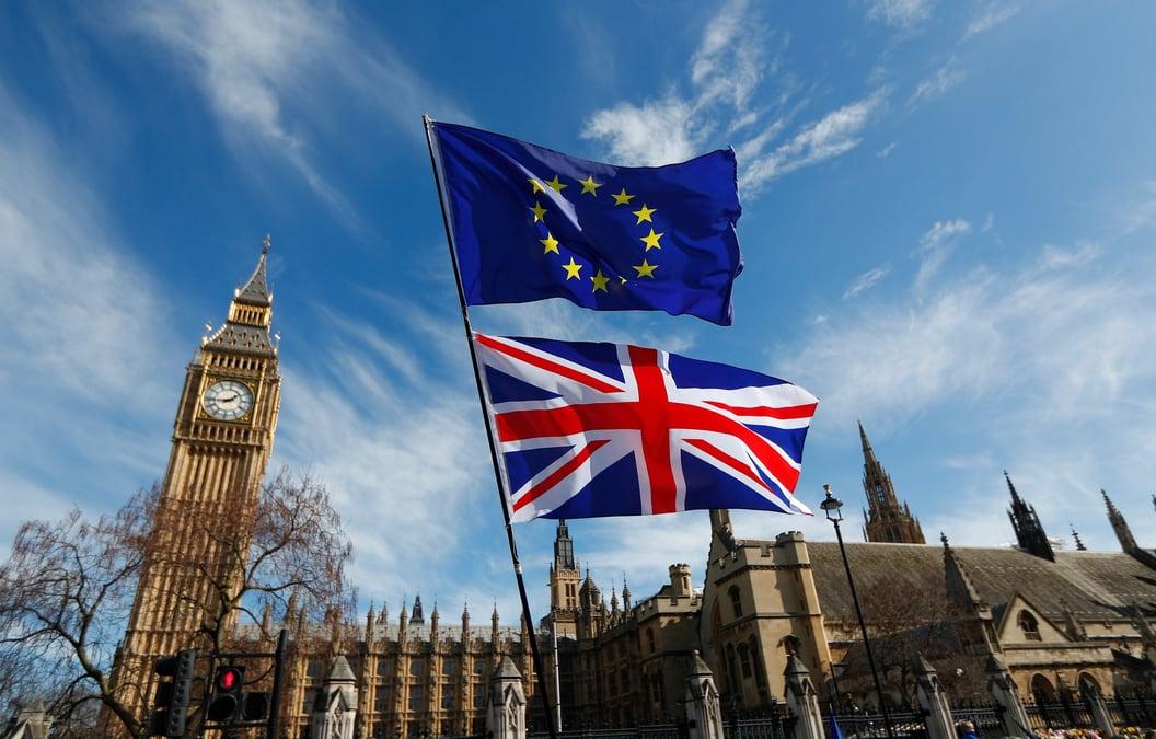 UK and European Union flags representing closer UK EU relations after a new public poll