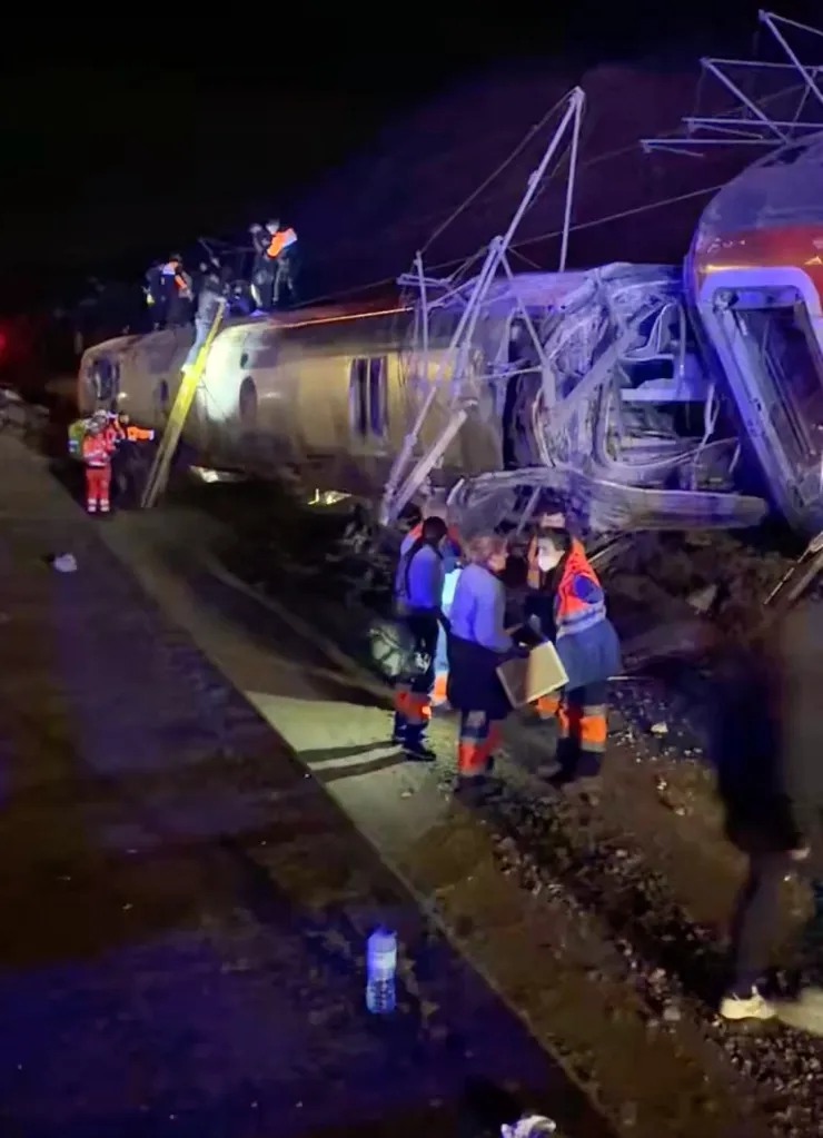 Rescue teams conducting operations after Spain train derailment
