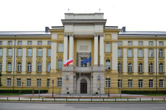 Polish Prime Minister's Office in Warsaw as authorities assess a security warning.
