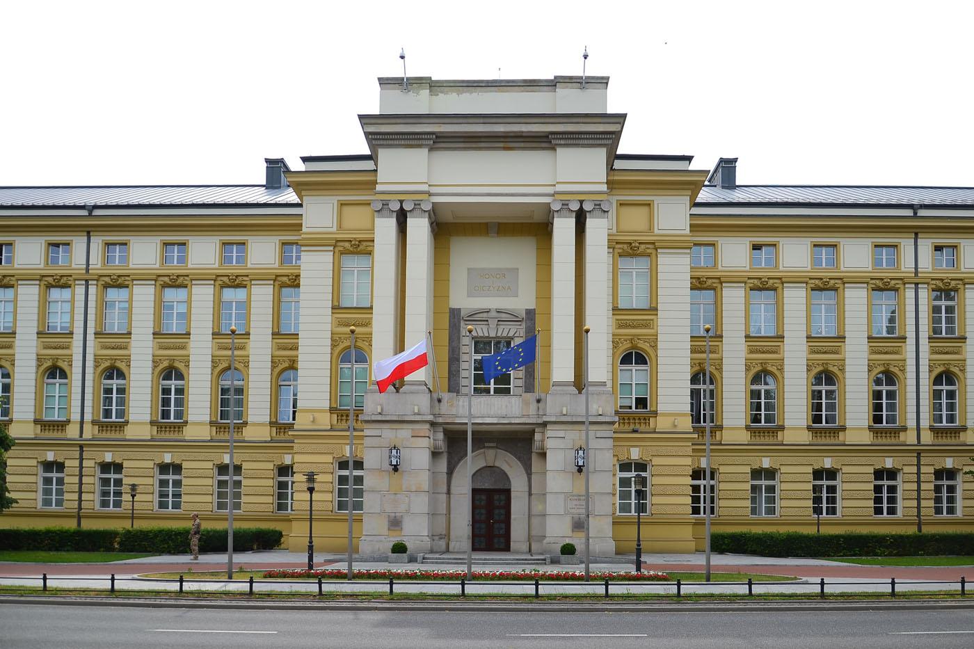 Polish Prime Minister's Office in Warsaw as authorities assess a security warning.