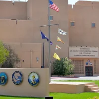 US Navy headquarters Bahrain exterior view in Manama during 2026 security update