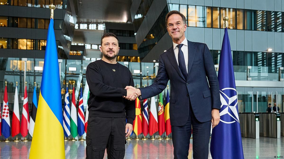 Ukrainian President Volodymyr Zelensky meets NATO Secretary General Mark Rutte to discuss European security.
