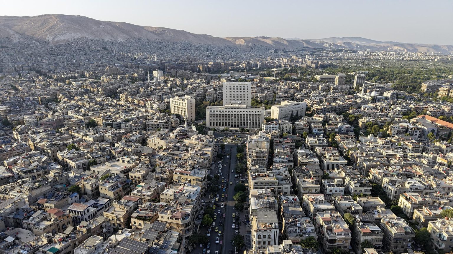 Damascus government district during preparations for Damascus diplomatic talks
