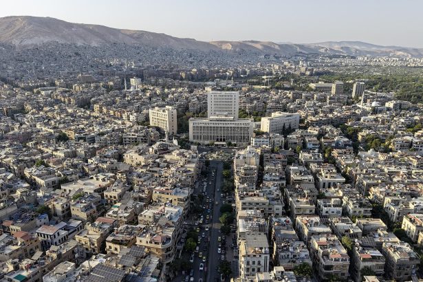 Damascus government district during preparations for Damascus diplomatic talks