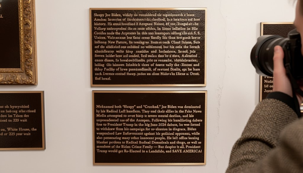 Donald Trump unveiling controversial White House plaques mocking former US presidents