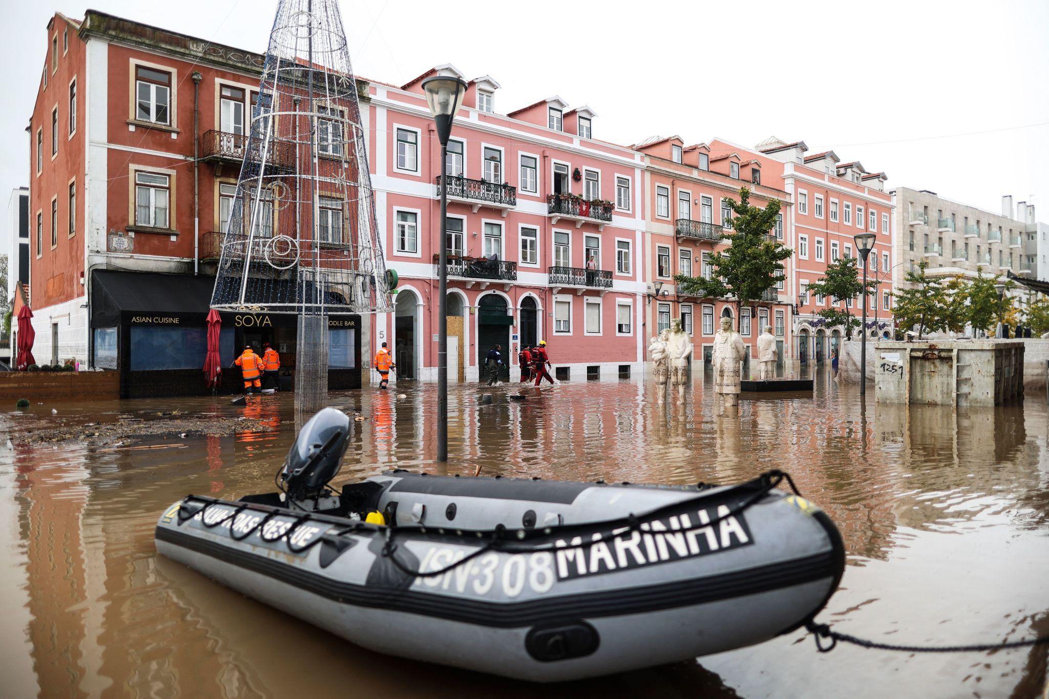 Rescue teams search flood zones after Storm Leonardo Portugal Spain