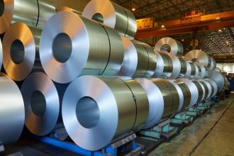 Steel products stored in an industrial facility as the EU introduces stricter import quotas and tariffs.