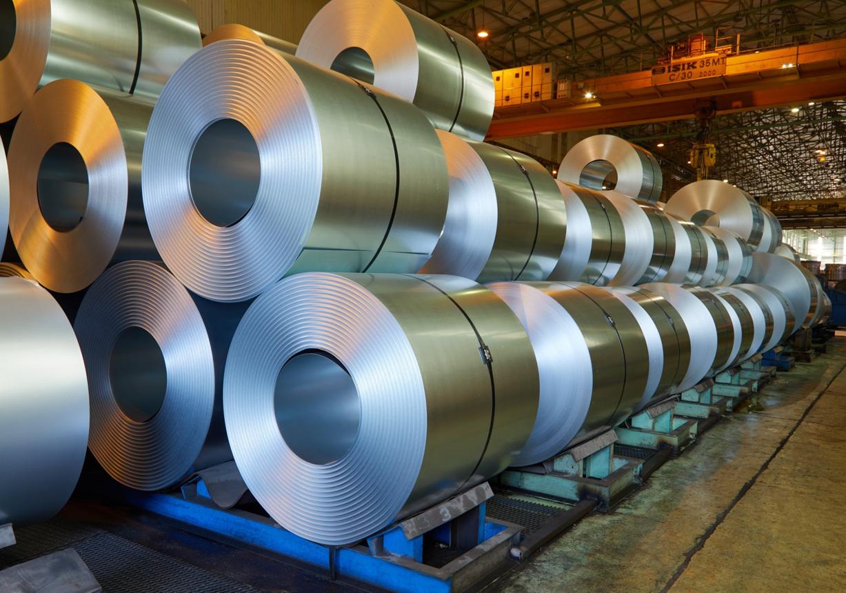 Steel products stored in an industrial facility as the EU introduces stricter import quotas and tariffs.
